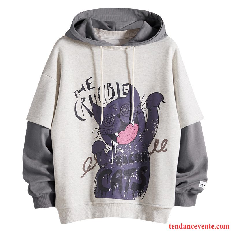 Sweat À Capuche Homme Hoodies Printemps Une Veste Baggy Dessin Animé Tendance Impression Blanc