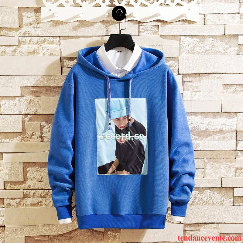 Sweat À Capuche Homme L'automne Hoodies Une Veste Longues Beau T-shirt Bleu