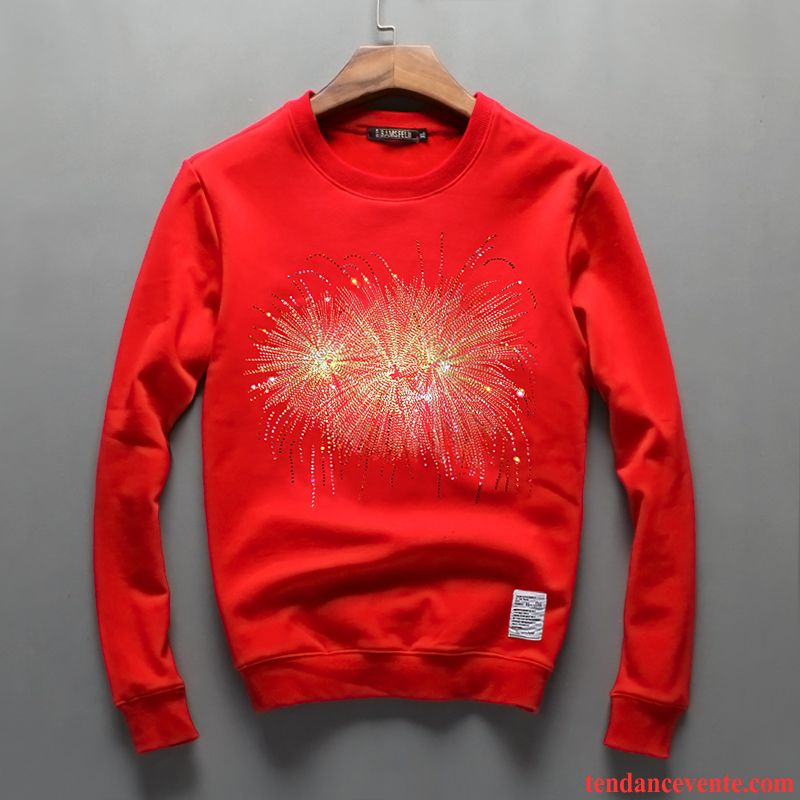 Sweat À Capuche Homme L'automne Pullovers Renforcé Hiver Broderie Tendance Rouge