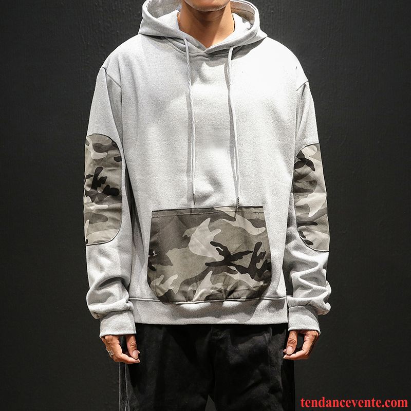 Sweat À Capuche Homme Personnalité Camouflage Hoodies Printemps Tendance L'automne Gris