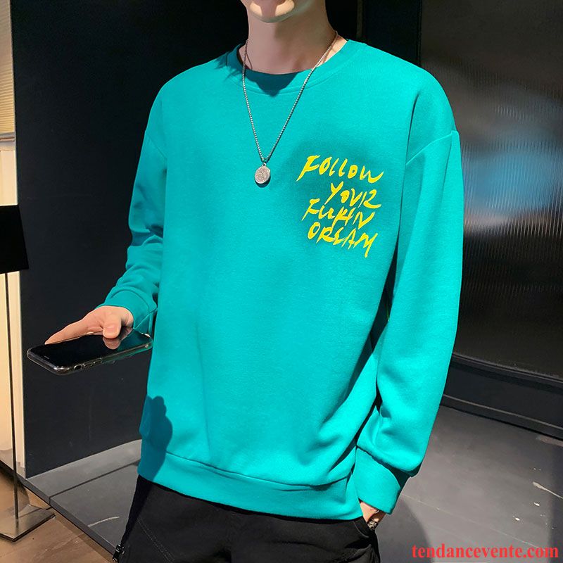 Sweat À Capuche Homme Une Veste Longues Mode Col Rond Hoodies Tendance Vert