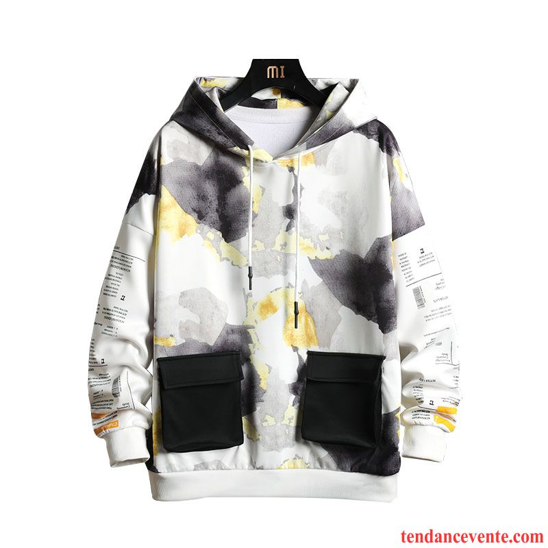 Sweat À Capuche Homme Une Veste Tendance Pullovers Hoodies Longues Baggy Impression Blanc