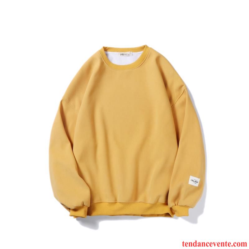 Sweat À Capuche Homme Étudiant Jeunesse Baggy Pullovers Hoodies Col Rond Jaune