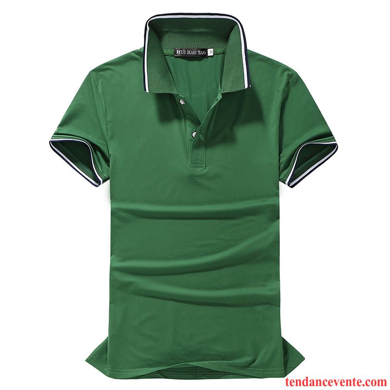 T Shirt Boutonné Homme Revers Roulé Pure Demi Manche Homme T-shirt Vert Polo Britanique Slim Tendance Courte