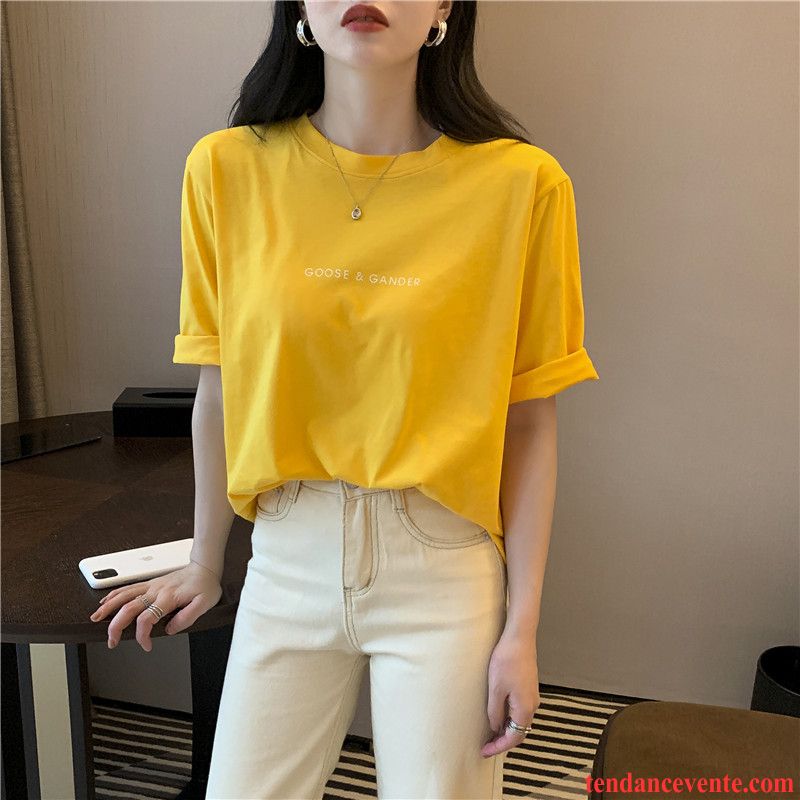 T-shirts Femme Baggy Une Veste Été Courte Demi Manche Tendance Pure Blanc Rouge Jaune