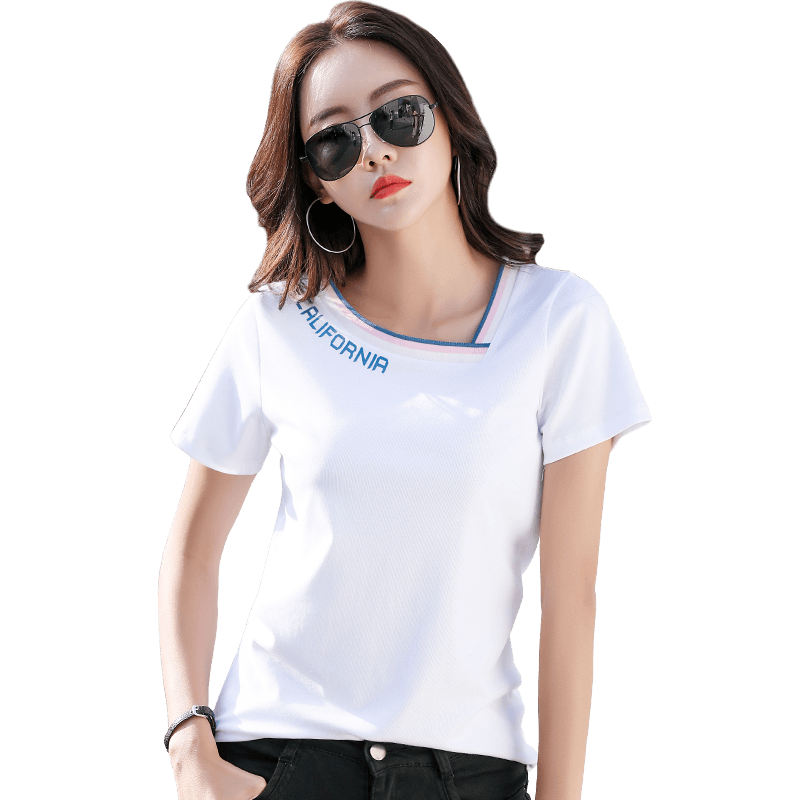 T-shirts Femme Col En V Baggy Courte Une Veste Coton Bio Tendance Blanc