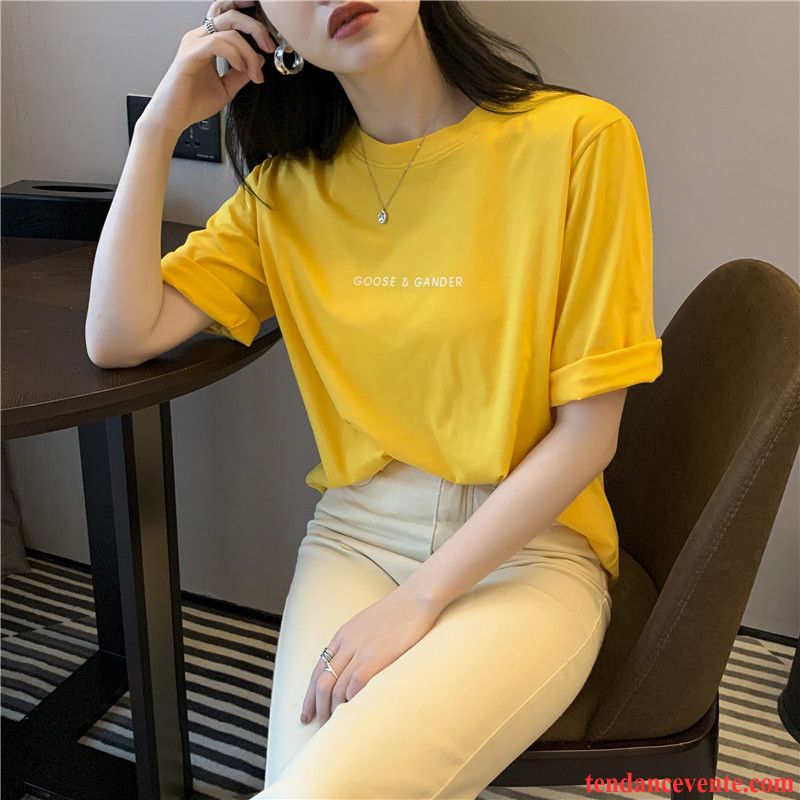 T-shirts Femme Courte Coton Bio Une Veste Tendance Été Demi Manche Rouge Jaune