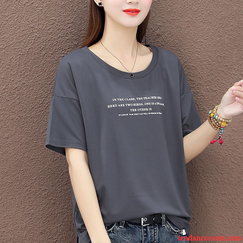 T-shirts Femme Courte Tendance Mode Une Veste Baggy Demi Manche Gris Foncé