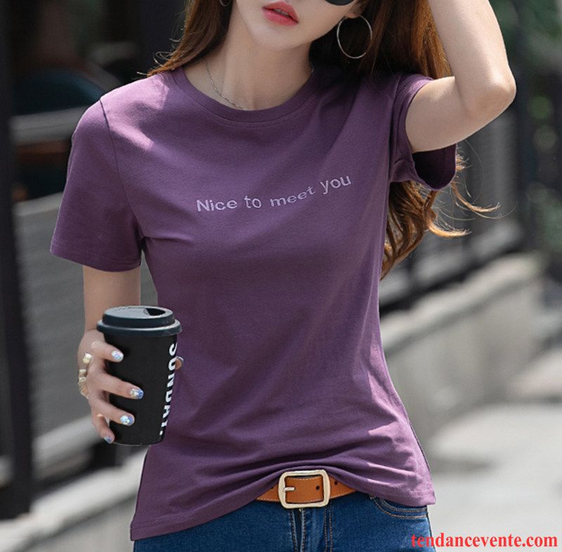 T-shirts Femme Courte Été Slim Demi Manche Une Veste Dame Violet