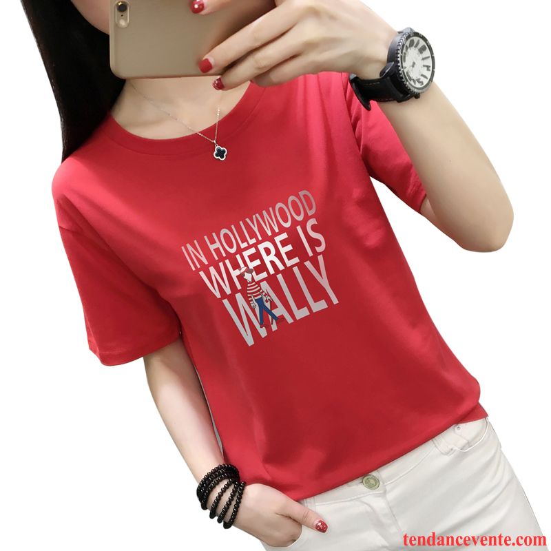 T-shirts Femme Lettre Baggy Courte Coton Bio Une Veste Étudiant Rouge