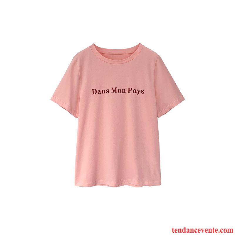 T-shirts Femme Tous Les Assortis Une Veste Courte Demi Manche Chemise En Bas Baggy Impression Rose