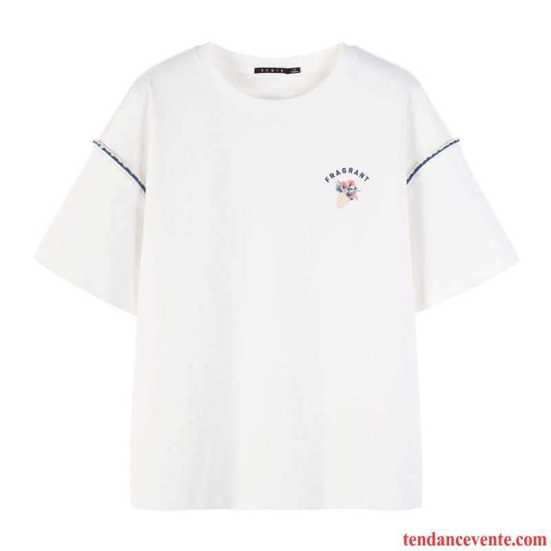 T-shirts Femme Une Veste Chemise En Bas Été Coton Bio Étudiant Courte Blanc