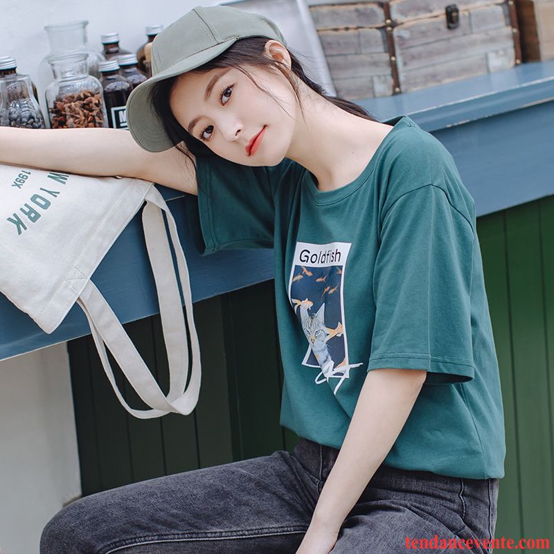 T-shirts Femme Une Veste Tendance Baggy Courte Étudiant Été Vert