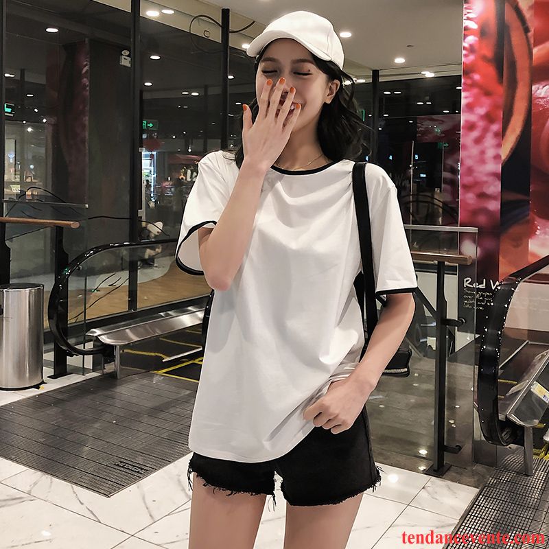 T-shirts Femme Une Veste Étudiant Baggy Demi Manche Printemps Tendance Pure Blanc Rouge