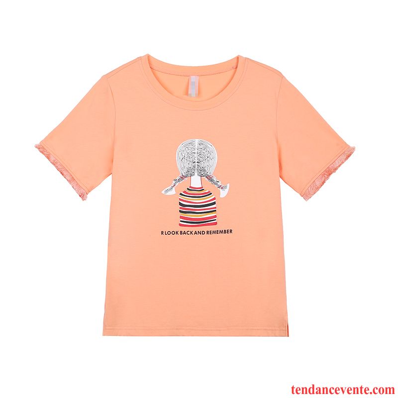 T-shirts Femme Étudiant Une Veste Courte Été Baggy Bleu Orange