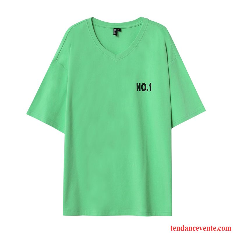 T-shirts Femme Été Frais Baggy Chemise En Bas Col En V Courte Rouge Vert