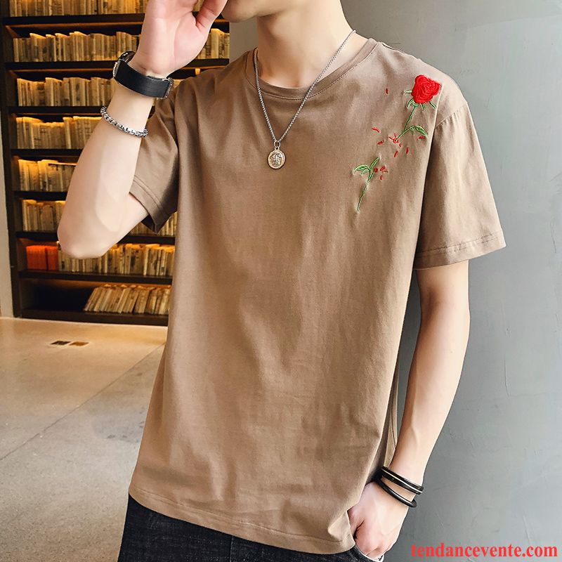 T-shirts Homme Chemise En Bas Été Tendance Courte Une Veste Marron