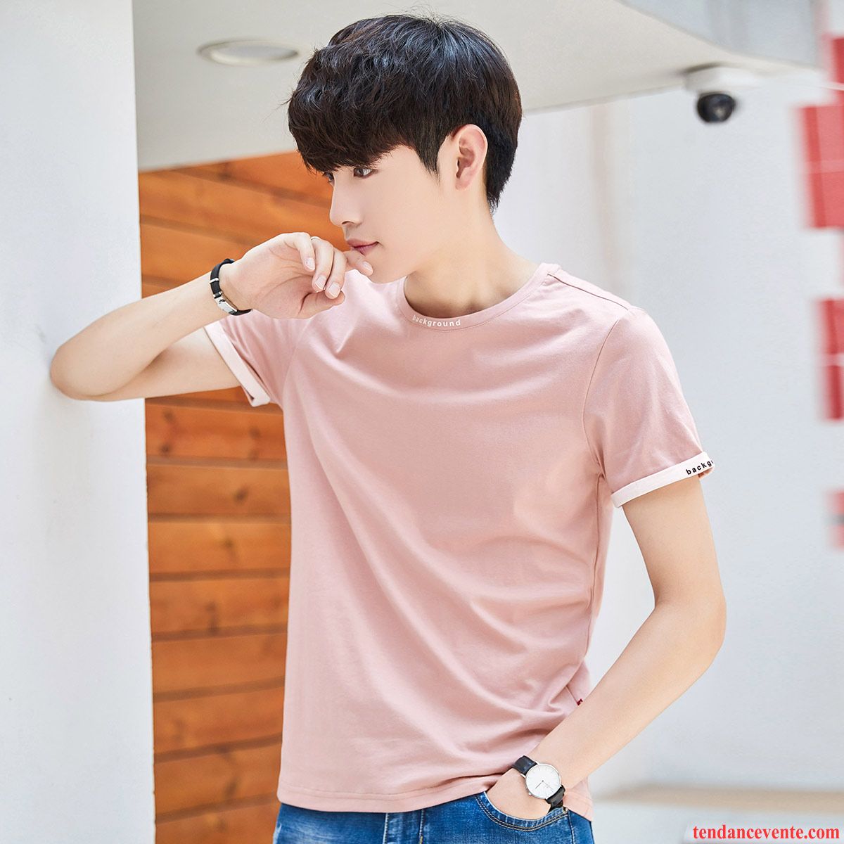 T-shirts Homme Coton Bio Été Tendance Courte Personnalité Pure Rose