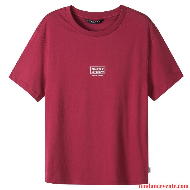 T-shirts Homme Courte Étudiant Coton Bio Baggy Col Rond Chemise En Bas Rouge