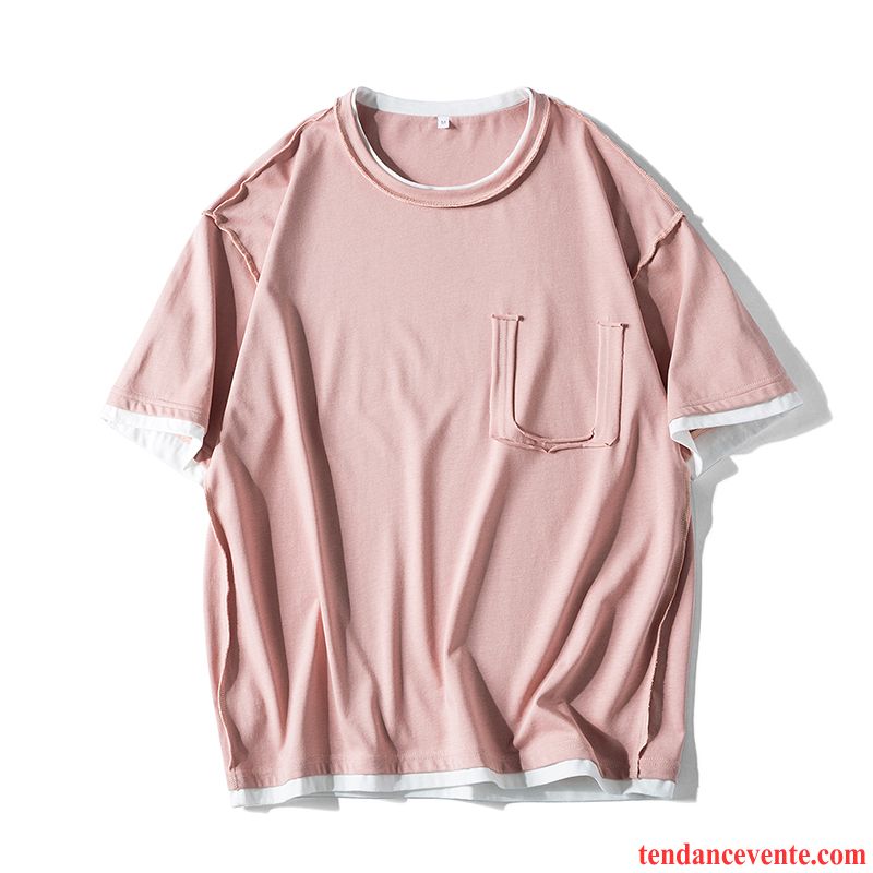 T-shirts Homme Demi Manche Été Coton Bio Courte Tendance Deux-pièces Rose