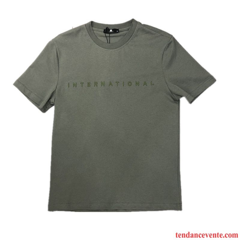 T-shirts Homme Mode Courte Tous Les Assortis Été Simple Col Rond Vert