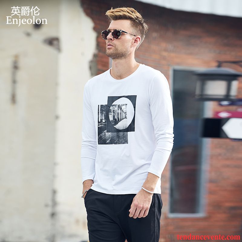 T-shirts Homme Mode Décontractée Personnalité La Mode L'automne Motif Blanc