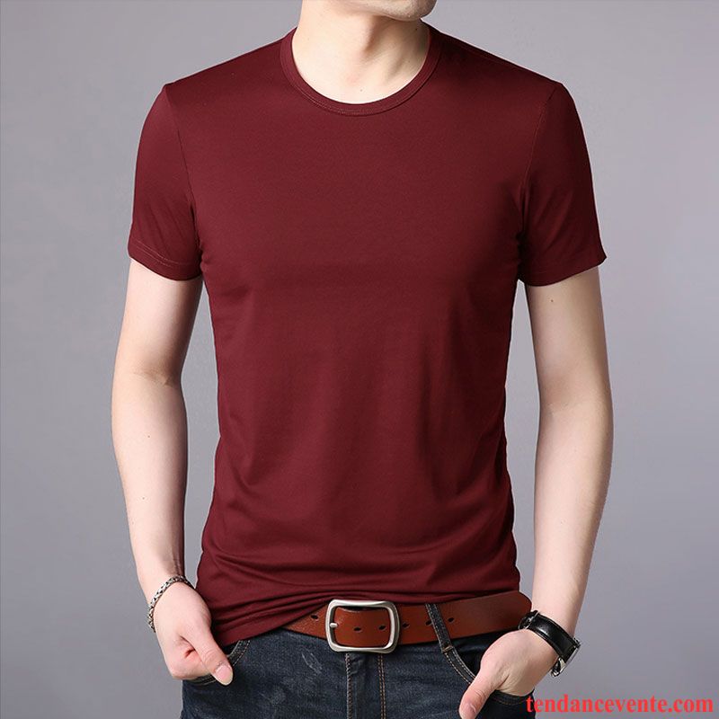 T-shirts Homme Tendance Slim Chemise En Bas Longues L'automne Courte Pure Blanc Rouge