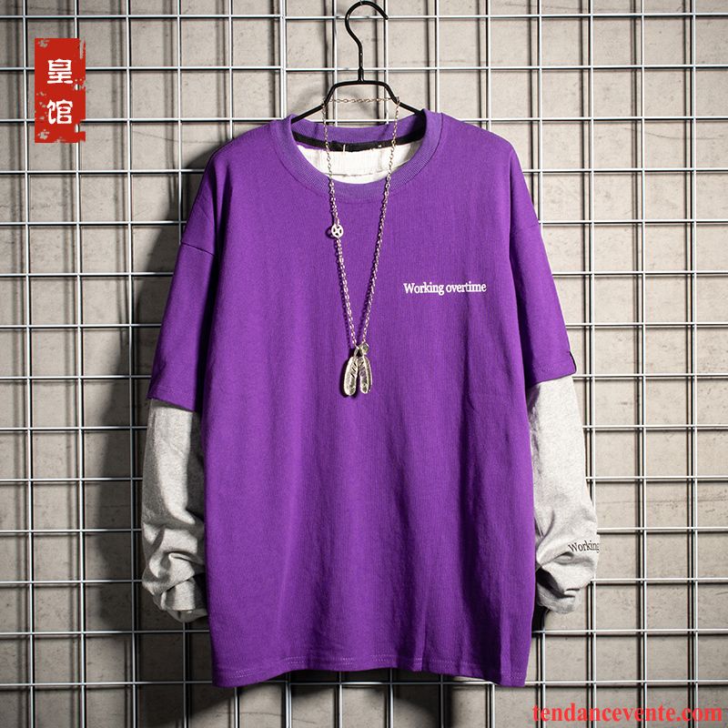 T-shirts Homme Une Veste Baggy Pullovers Tendance Épissure Longues Violet