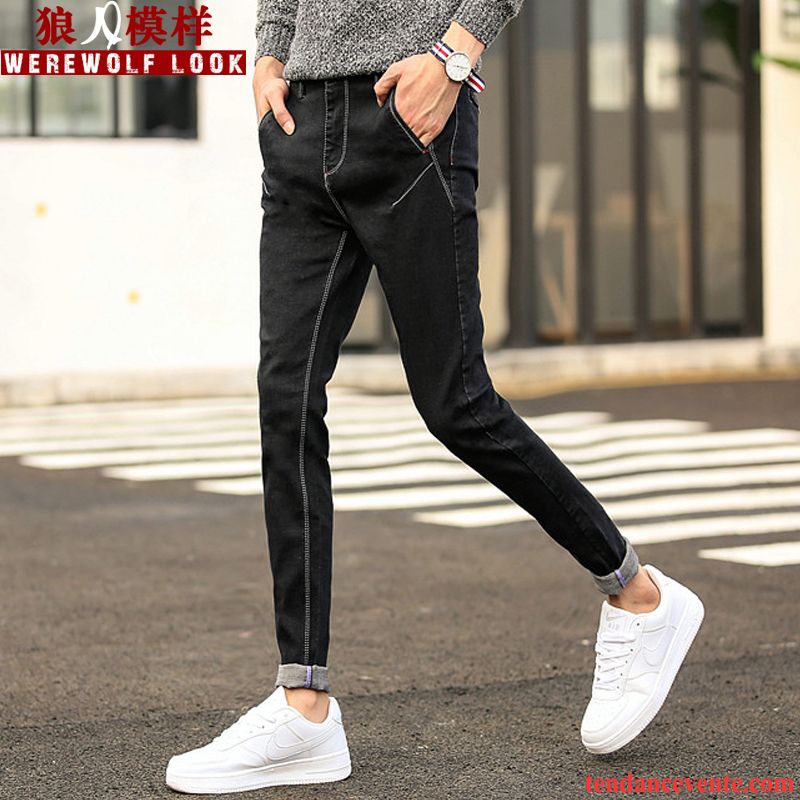 Taille Des Pantalons Homme Pantalon Tendance Noir Bleu L'automne Hiver Étudiant Plus De Velours Homme Maigre Rose Soldes