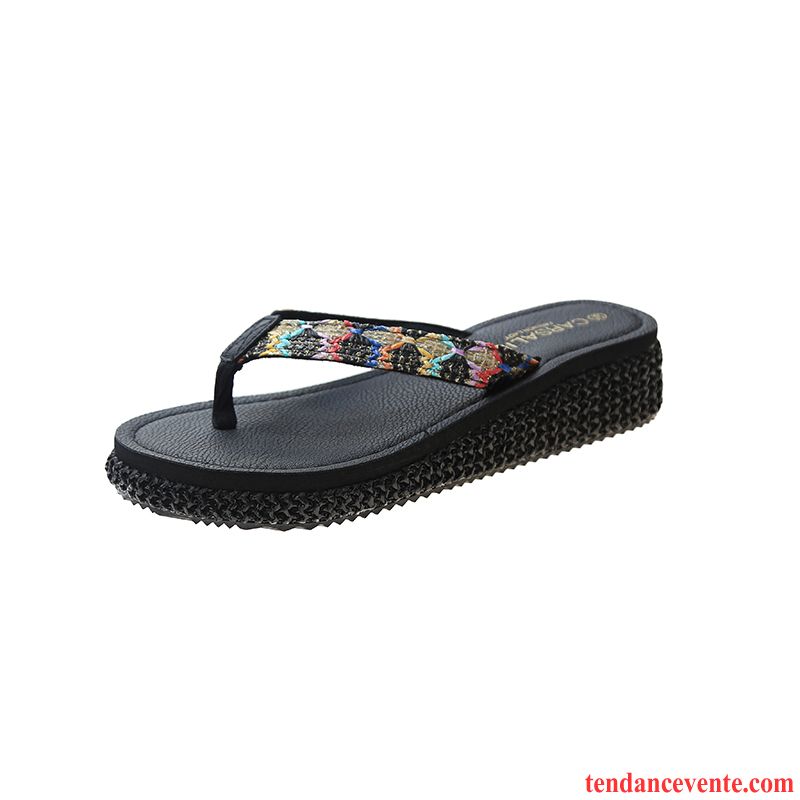 Tongs Femme Antidérapant Plage Tendance Chaussons Semelle Épaisse Tous Les Assortis Noir