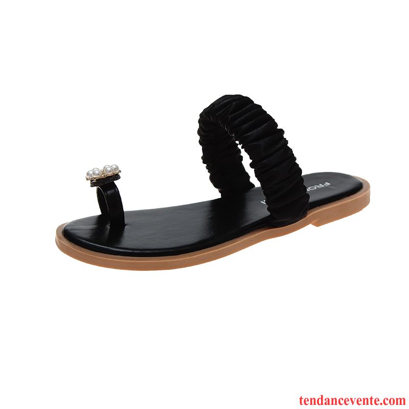 Tongs Femme Chaussons Été Tous Les Assortis Plates Antidérapant Plage Noir Rouge