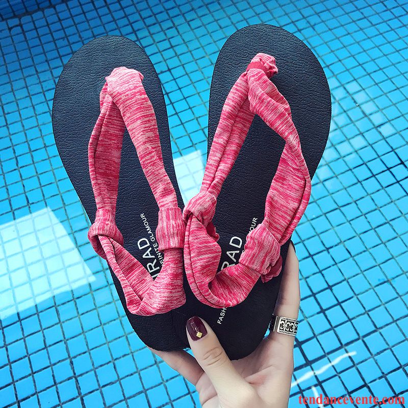 Tongs Femme Plage Extensible Sandales Yoga Chaussons Tendance Rouge
