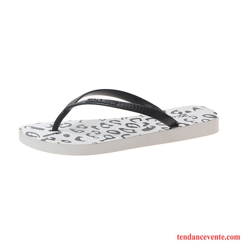 Tongs Femme Tous Les Assortis Mode Léopard Chaussons Plage Antidérapant Noir