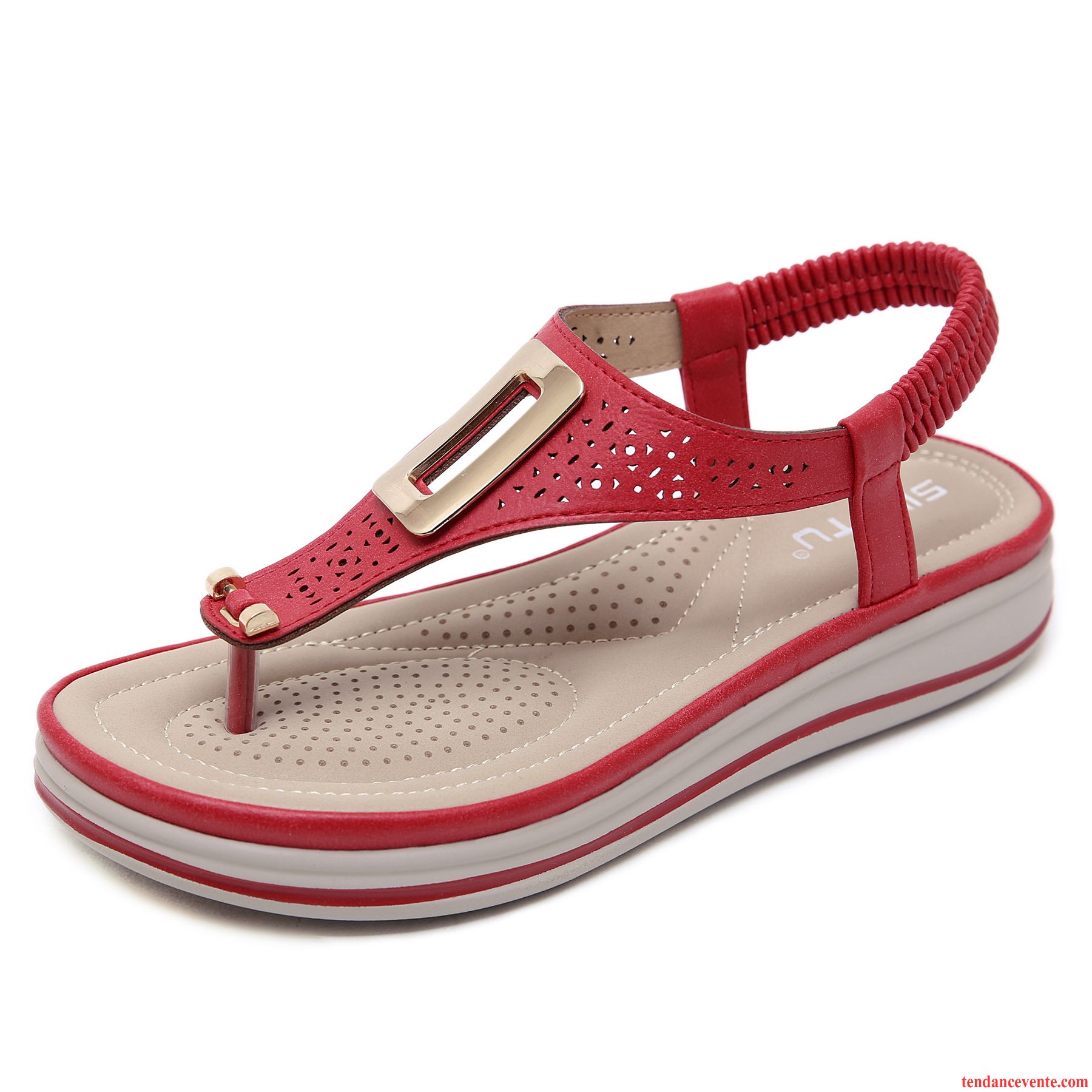 Tongs Femme Été Confortable Plage Chaussons Talons Compensés Tous Les Assortis Rouge