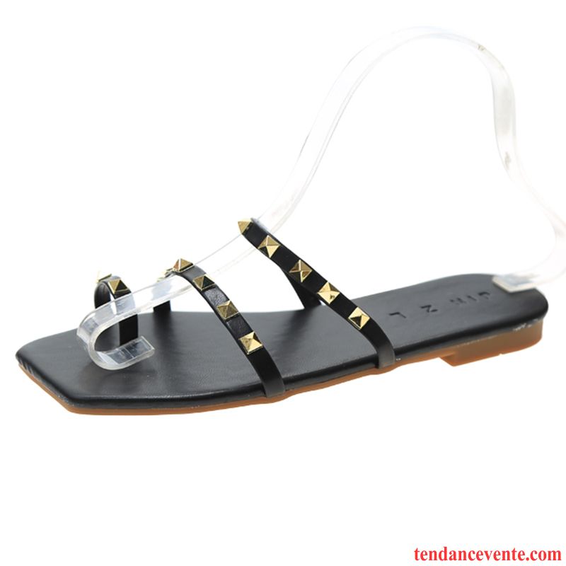 Tongs Femme Été Plage Chaussons Tendance Plates Mode Noir