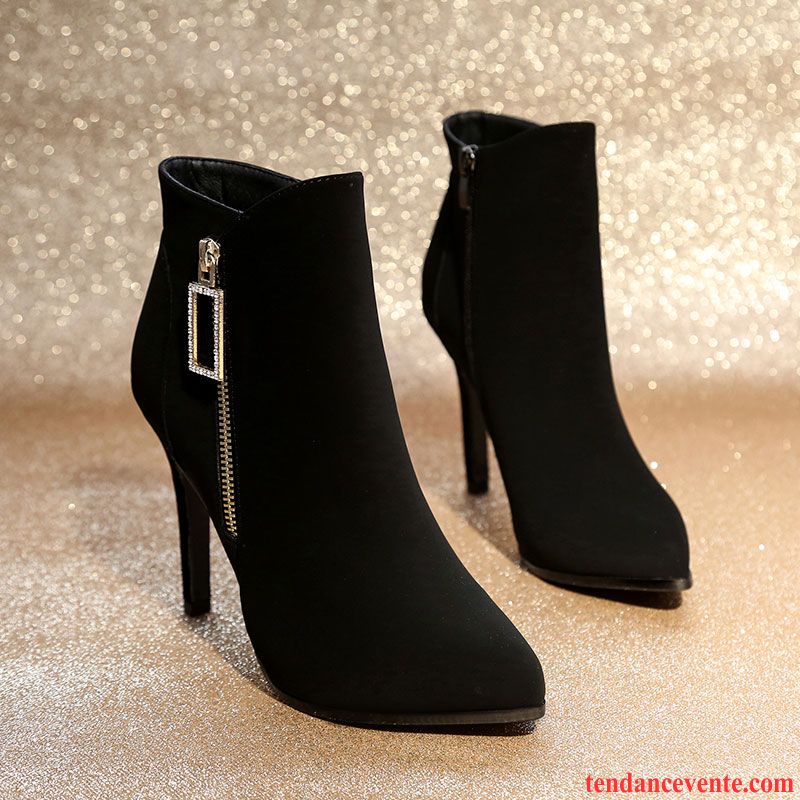 Vente Bottes En Ligne Femme L'automne Fermeture Éclair Talons Hauts Hiver Plateforme Étanche Pointe Pointue Talons Minces Noir Sexy Tomate