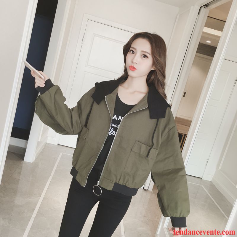 Veste Blanche Courte Femme Rétro Baggy Étudiant Printemps Capuche Courte L'automne Pardessus Militaire Vert Veste Chocolat Pas Cher