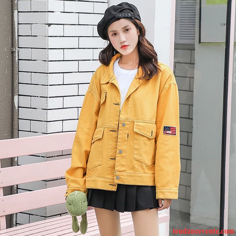 Veste Chaud Pour Femme Court Baggy Jaune L'automne Femme Multicolore Bonbons Étudiant Une Veste Tous Les Assortis Pardessus