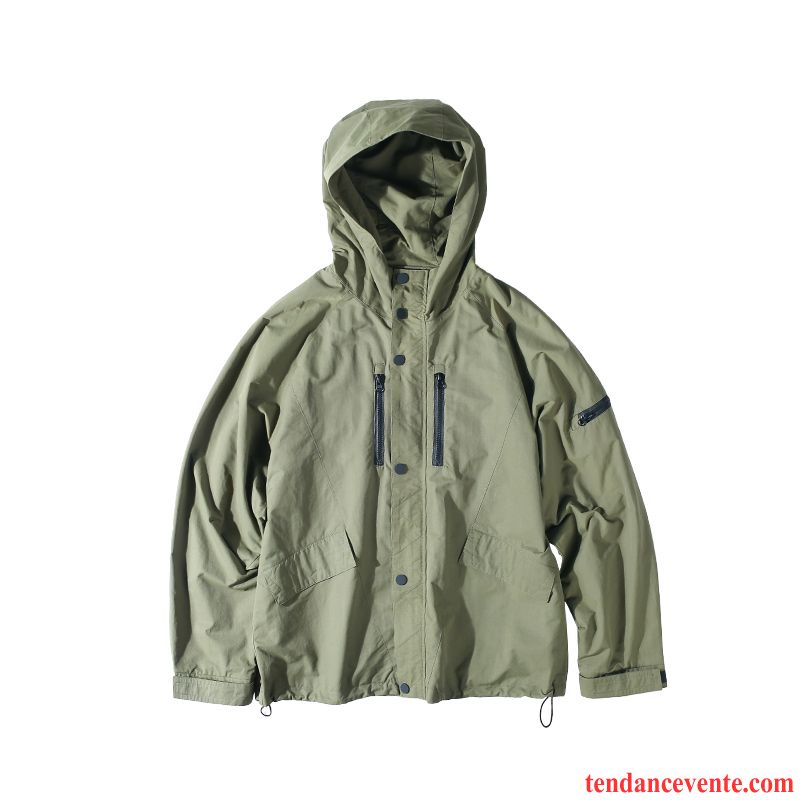 Veste Chaude Homme Veste Militaire Vert Pardessus L'automne Jeunesse Bureau Baggy Tendance Capuche Homme Rétro Décontractée Kaki Soldes