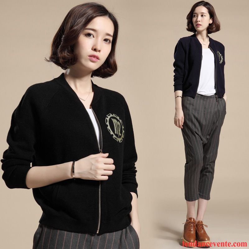 Veste Cuir Courte Femme L'automne Baggy Décontractée Longues Pardessus Taillissime Femme Noir Court Vêtements De Baseball Printemps Courte Broderie Dame Blouson Vente