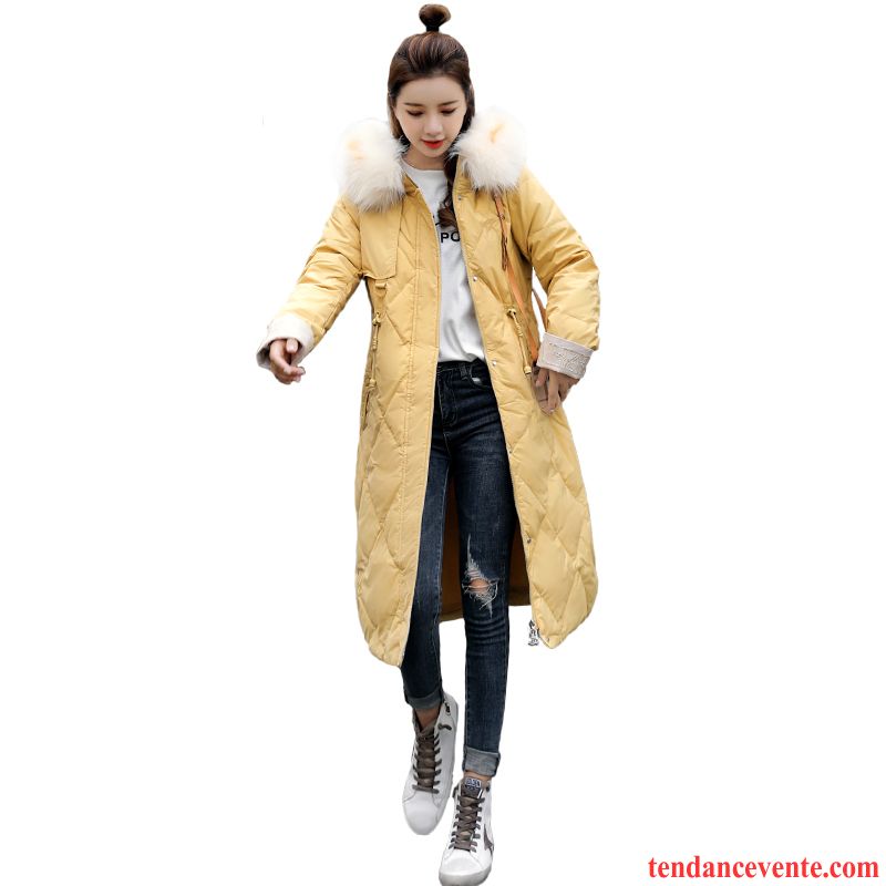 Veste En Coton Femme Capuche Mince Broderie Manteau En Coton Mode Hiver Couleurs Mixtes Jaune