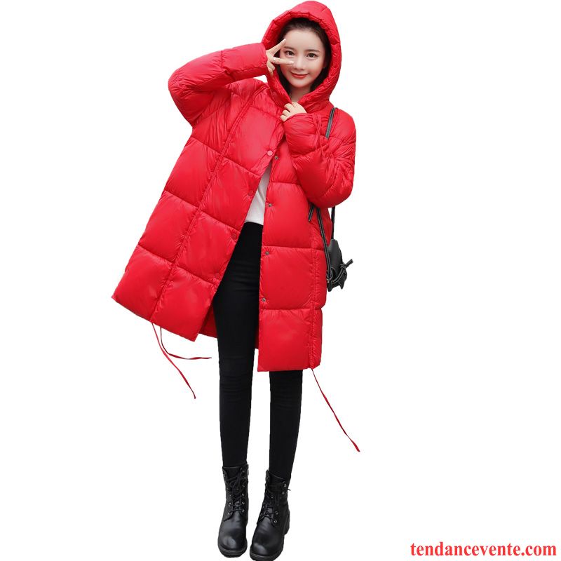 Veste En Coton Femme Chauds Longue Matelassé Manteau En Coton Capuche Longues Rouge