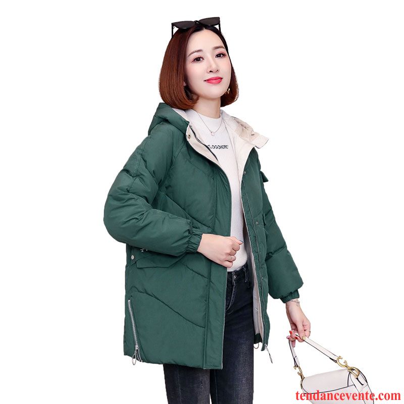 Veste En Coton Femme Confortable Matelassé Élégant Tendance Mode Capuche Vert Foncé