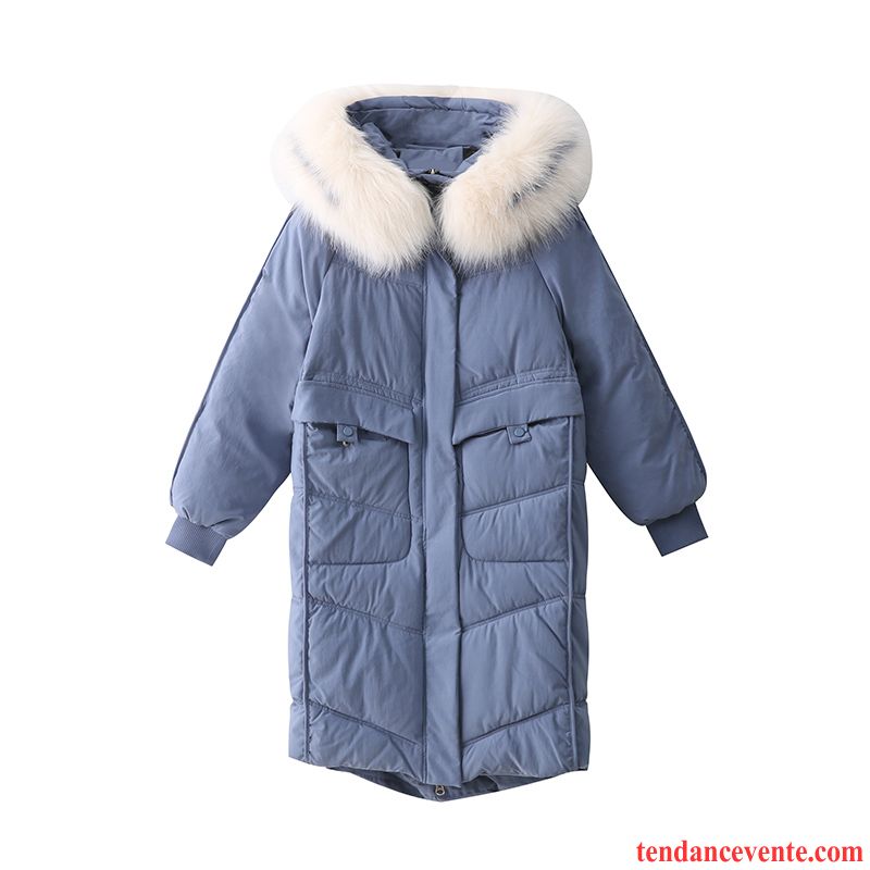 Veste En Coton Femme Longue Manteau En Coton Chauds Hiver Décontractée Matelassé Bleu