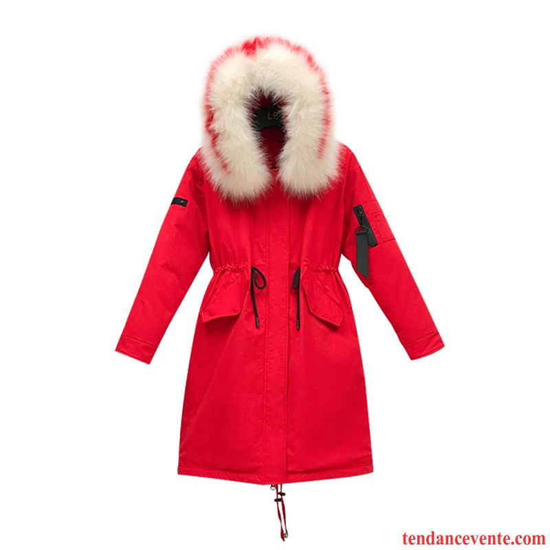 Veste En Coton Femme Longue Mode Matelassée Pardessus Tendance Vêtements D'hiver Rouge