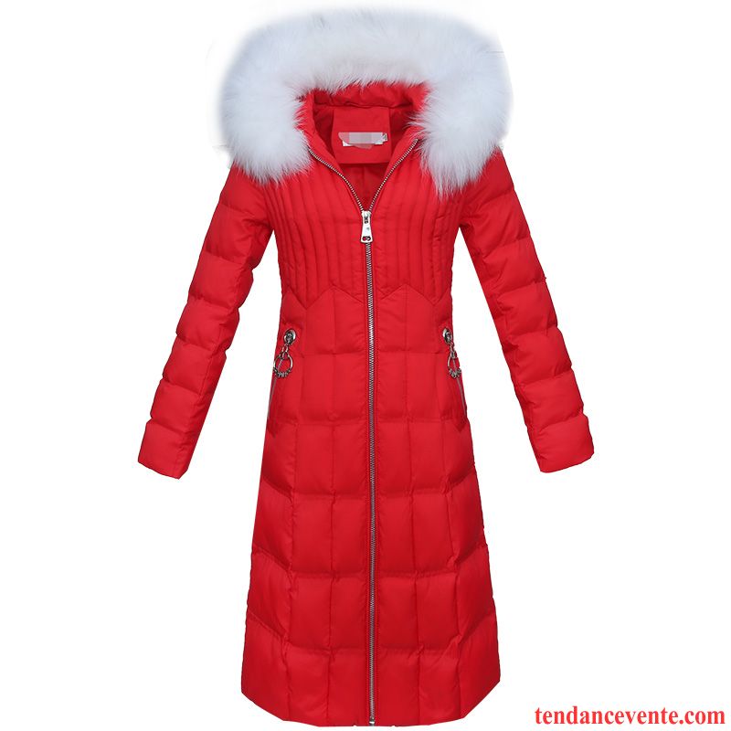 Veste En Coton Femme Longue Tendance Hiver Capuche Manteau En Coton Matelassée Rouge