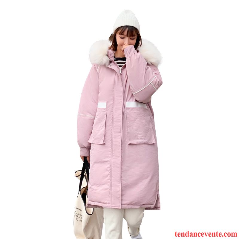 Veste En Coton Femme Manteau En Coton Hiver Baggy Étudiant Matelassé Pardessus Rouge Rose