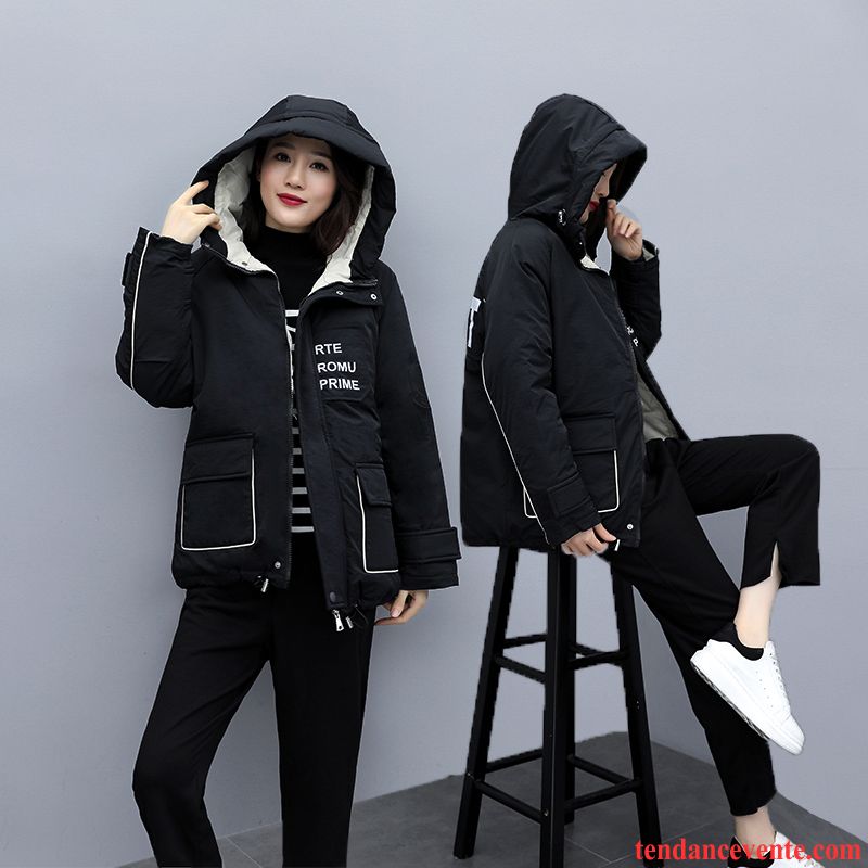 Veste En Coton Femme Pardessus Bureau Baggy Capuche Longue Hiver Impression Noir