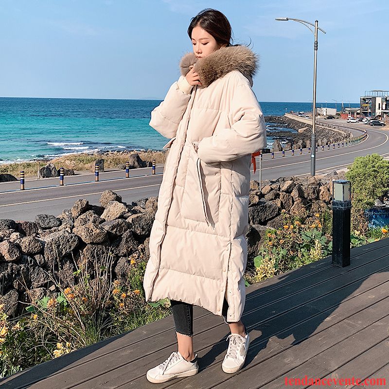 Veste En Coton Femme Style Chaud Capuche Hiver Longue Manteau En Coton Blanc