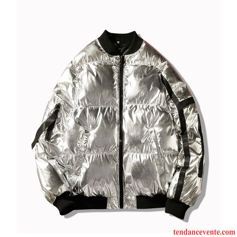 Veste En Coton Homme Tendance Fantaisie Manteau En Coton Pardessus Matelassée Paillette Argent